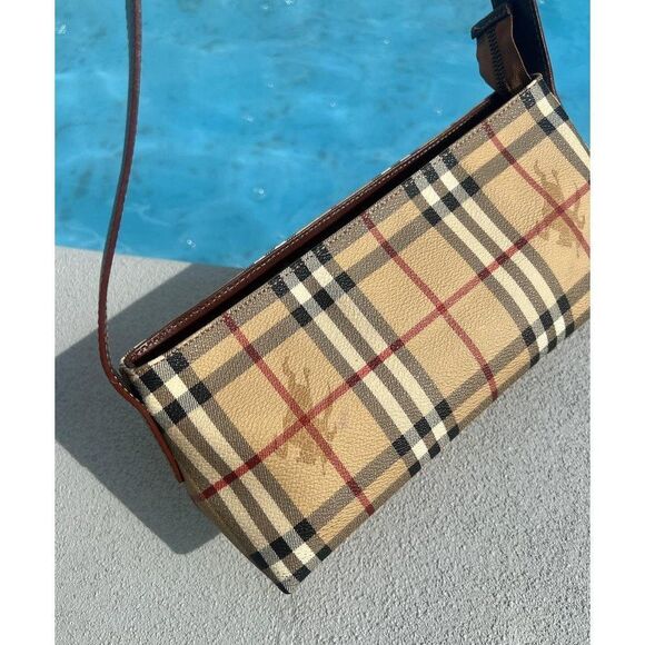 Vintage BURBERRY Haymarket Check Coated Canvas Shoulder Strap Handbag - Picture 7 of 12